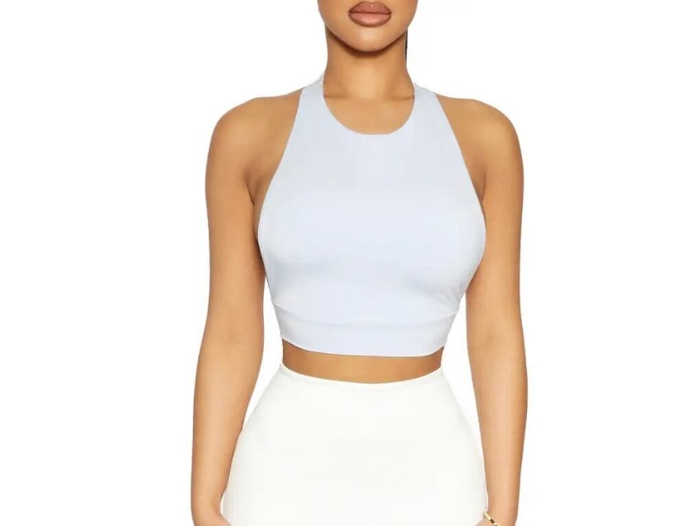 Naked Wardrobe Smooth As Butter Open Back Crop Tank In Periwinkle Size XL